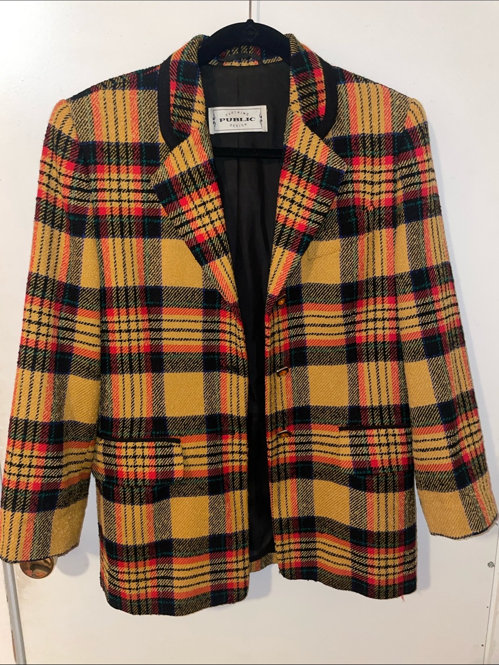 Vintage Plaid Yellow Wool-Blend Blazer Jacket by Public Clothing Design